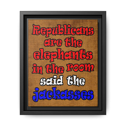 donkeys and elephants - framed canvas art (brown papyrus)