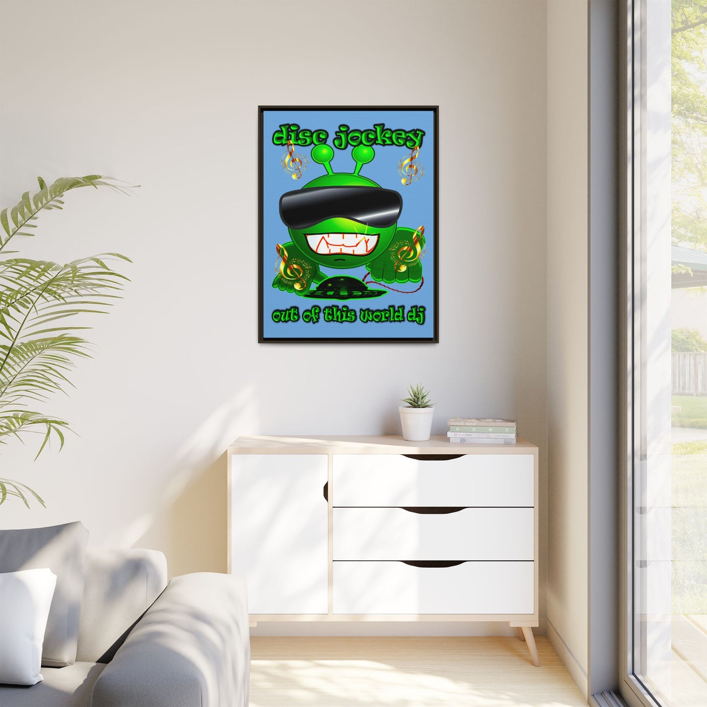 disc jockey - framed canvas art (light blue)