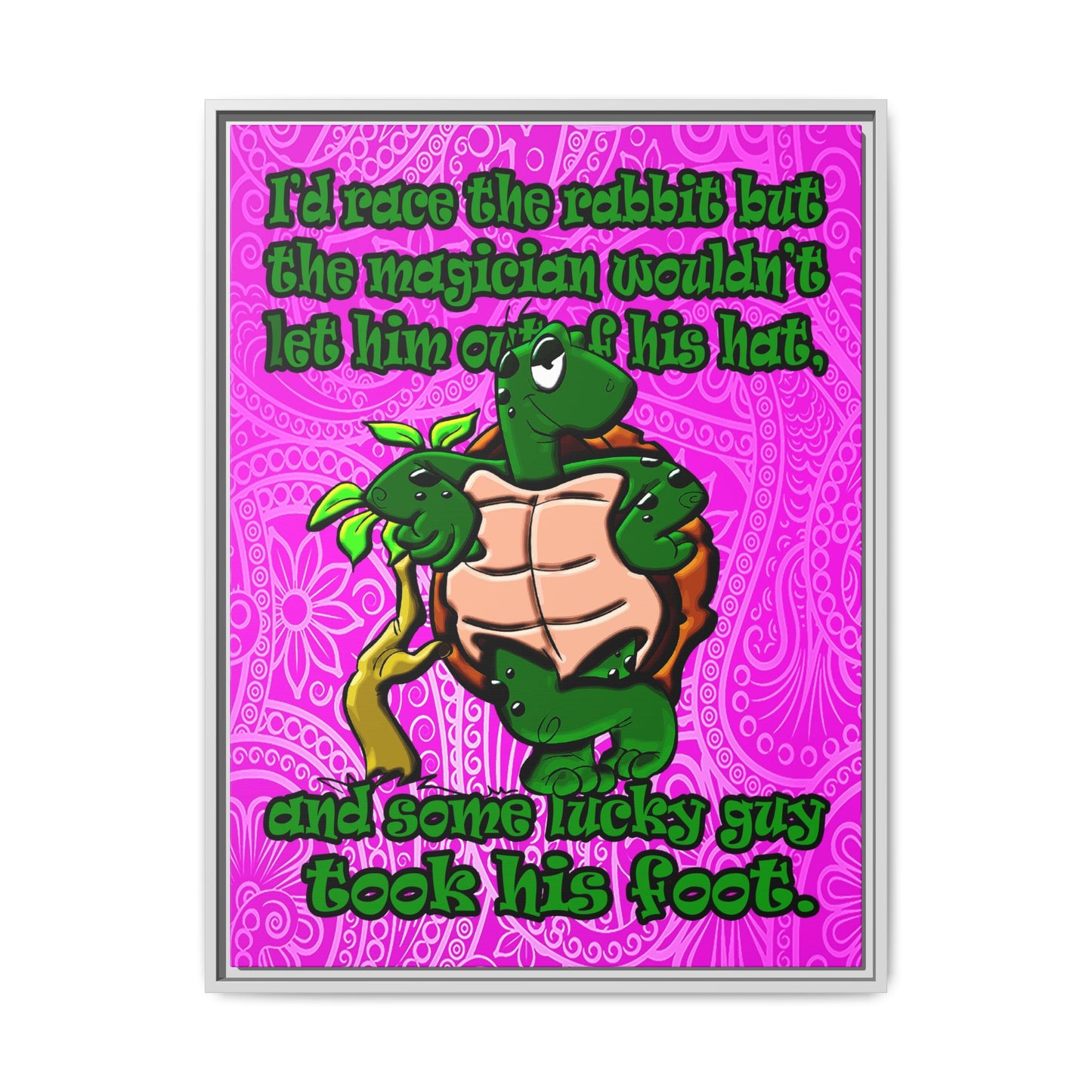 turtle race - framed canvas art (pink swirl)