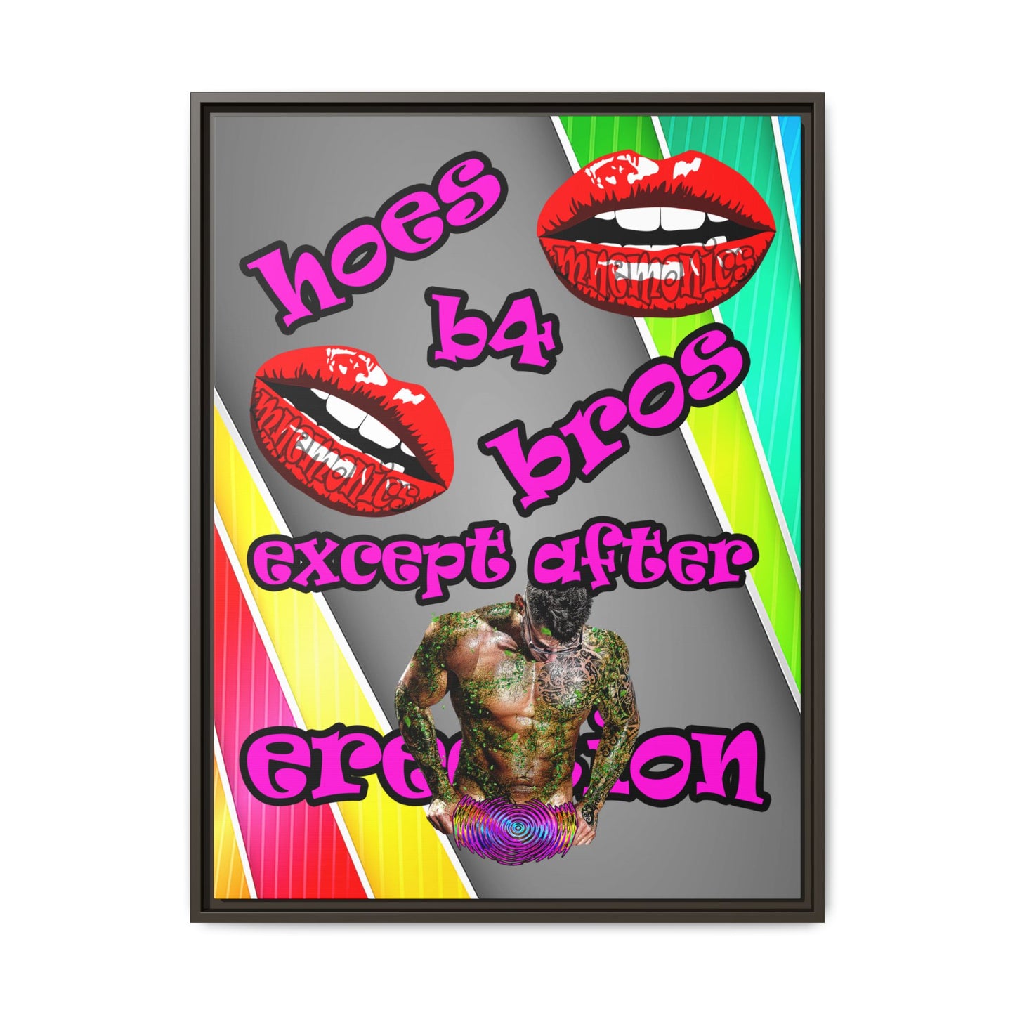 hoes b4 bros - framed canvas art (rainbow split)