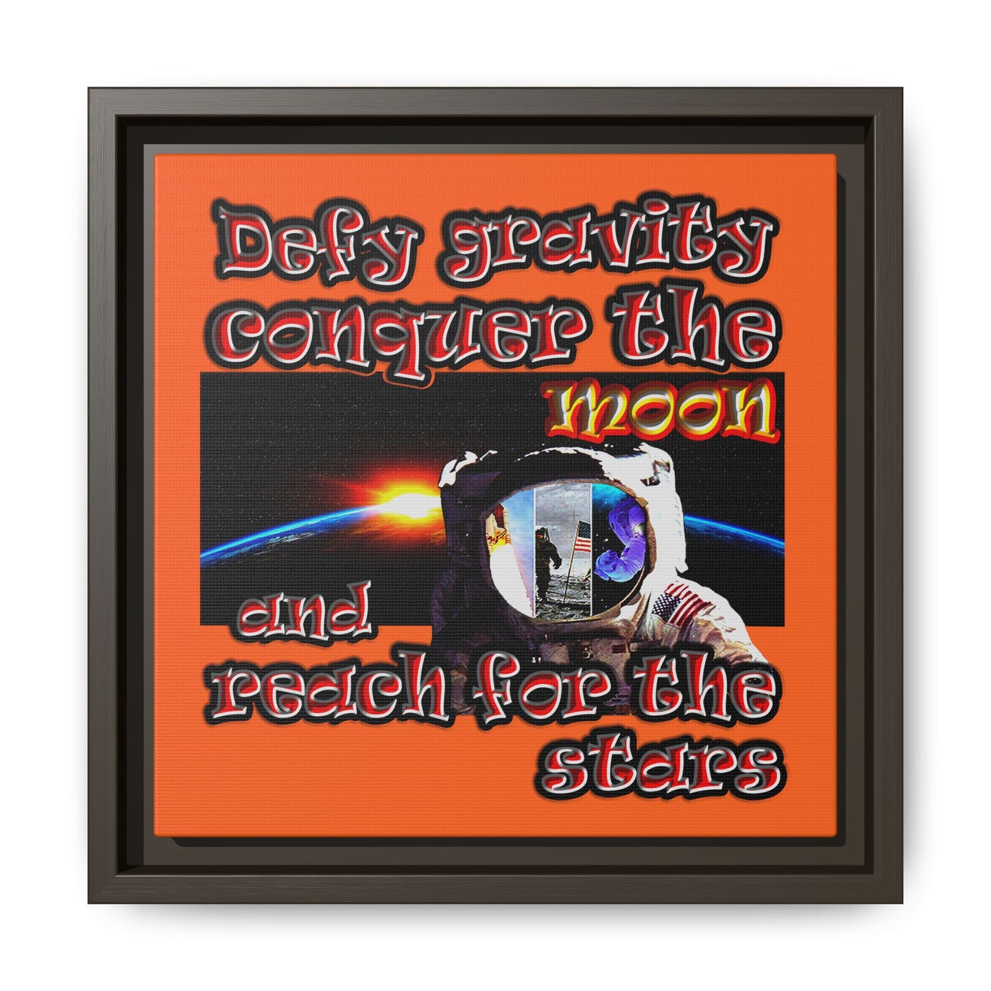 defy conquer reach - framed canvas art (orange)