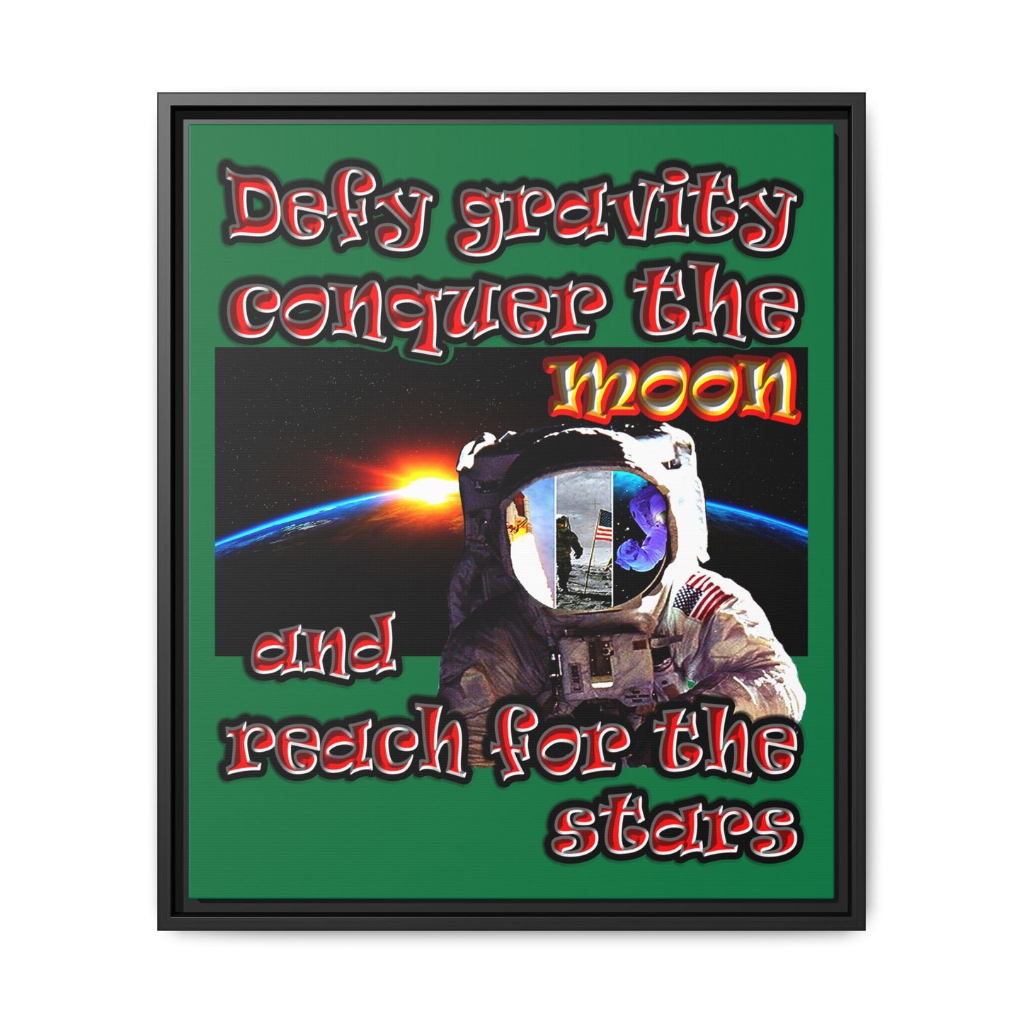 defy conquer reach - framed canvas art (dark green)