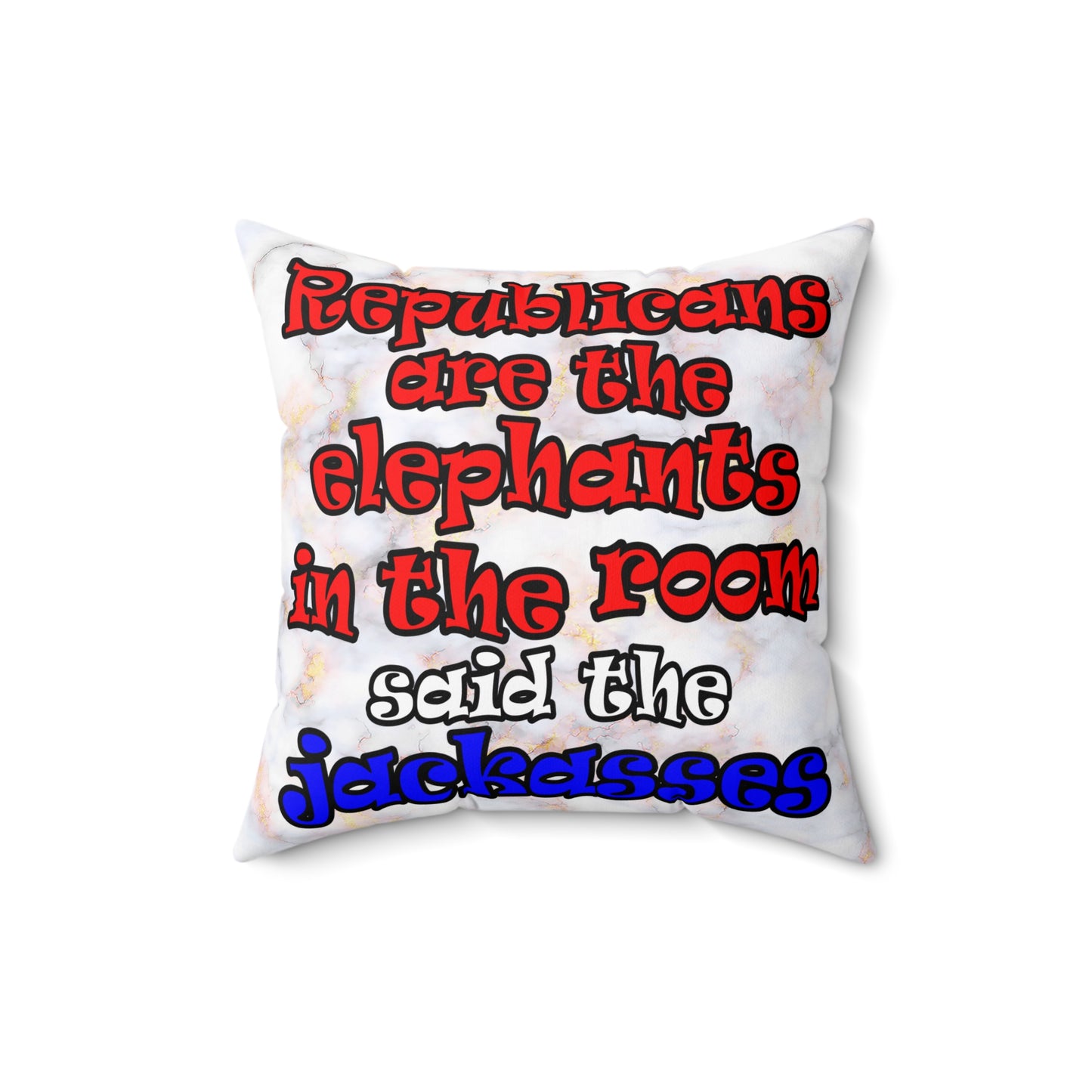 donkeys and elephants - Spun Polyester Square Pillow - (white marble)
