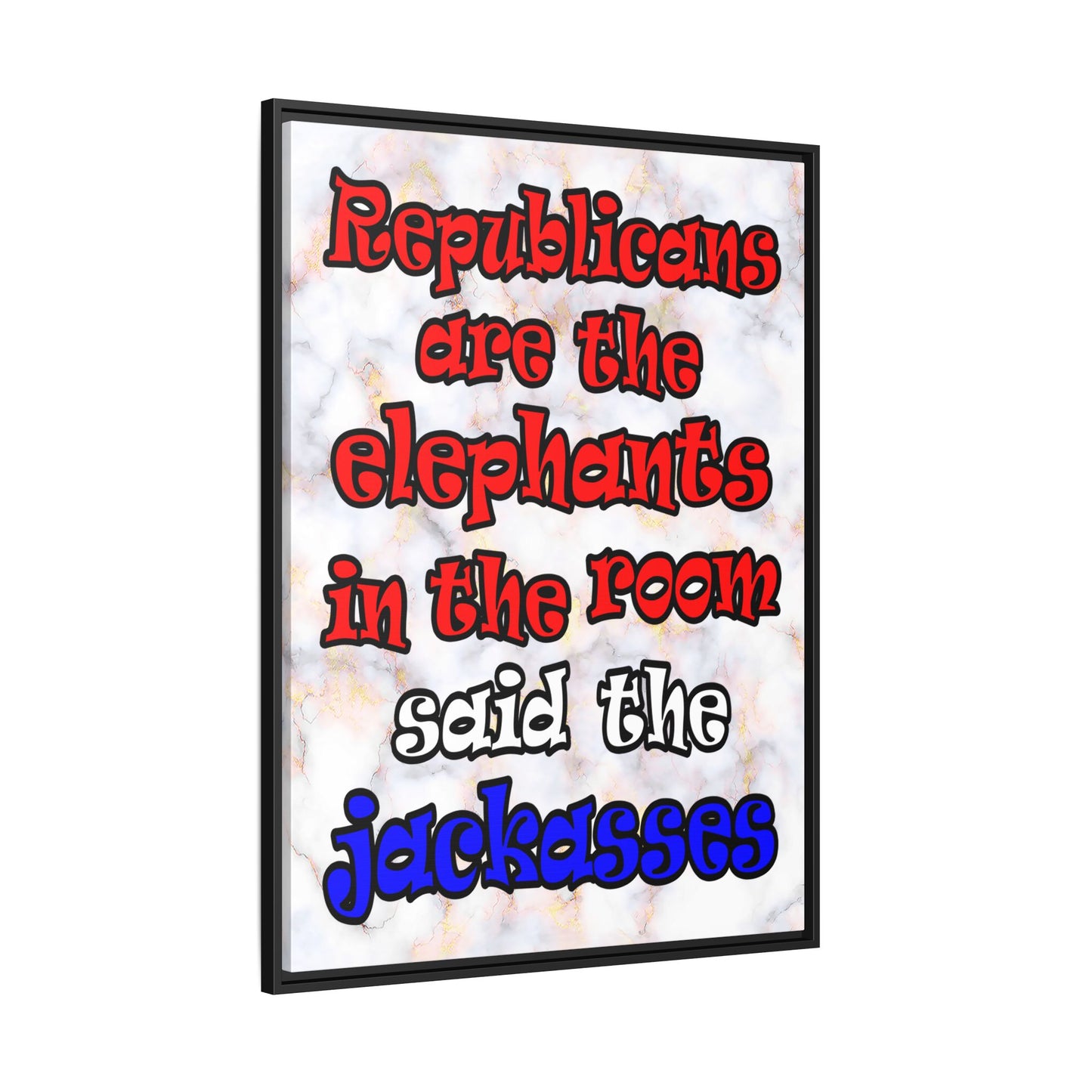 donkeys and elephants - framed canvas art (white marble)