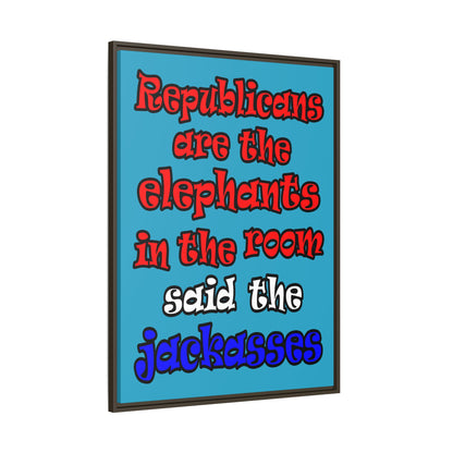 donkeys and elephants - framed canvas art (turquoise)