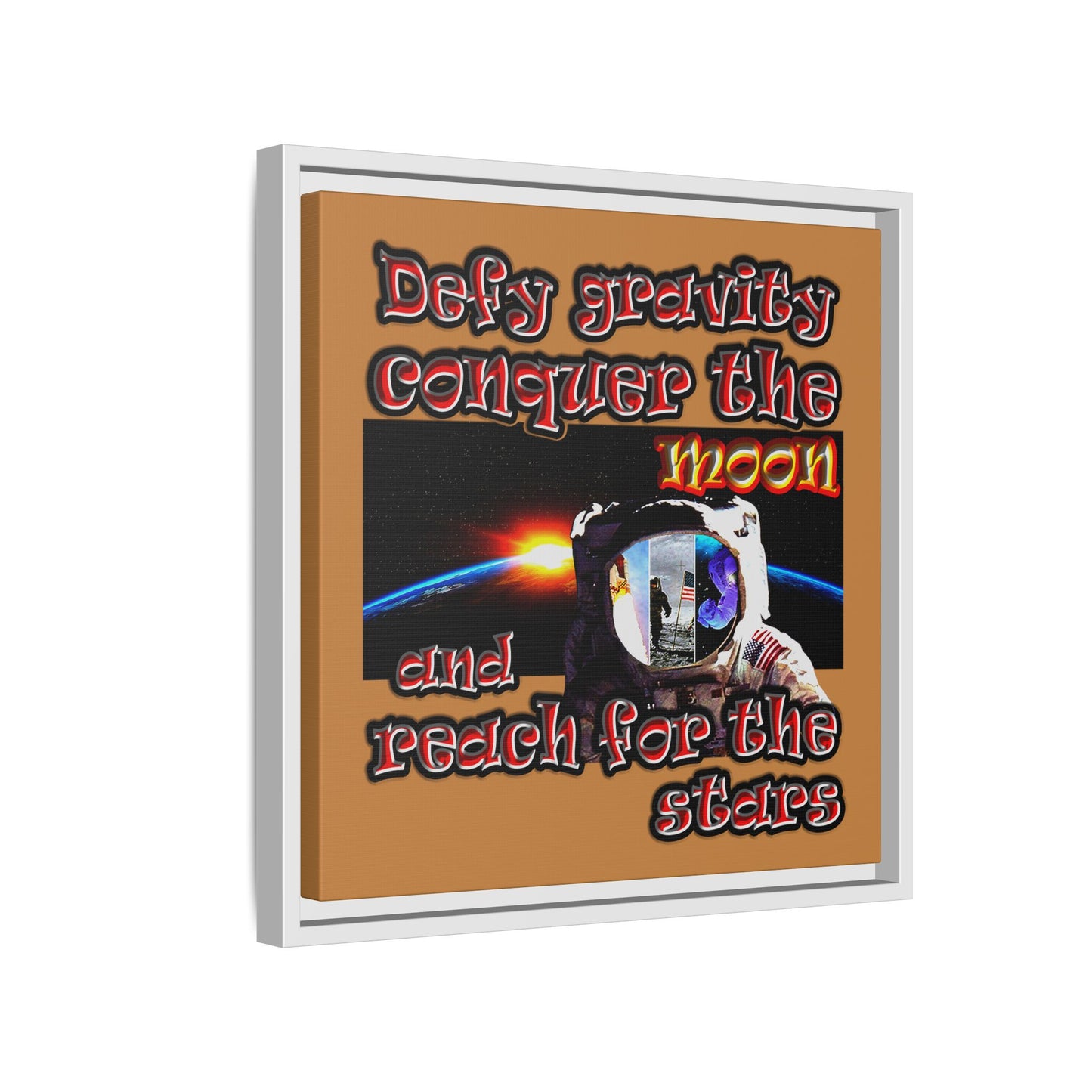 defy conquer reach - framed canvas art (light brown)