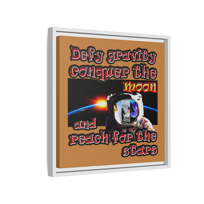 defy conquer reach - framed canvas art (light brown)