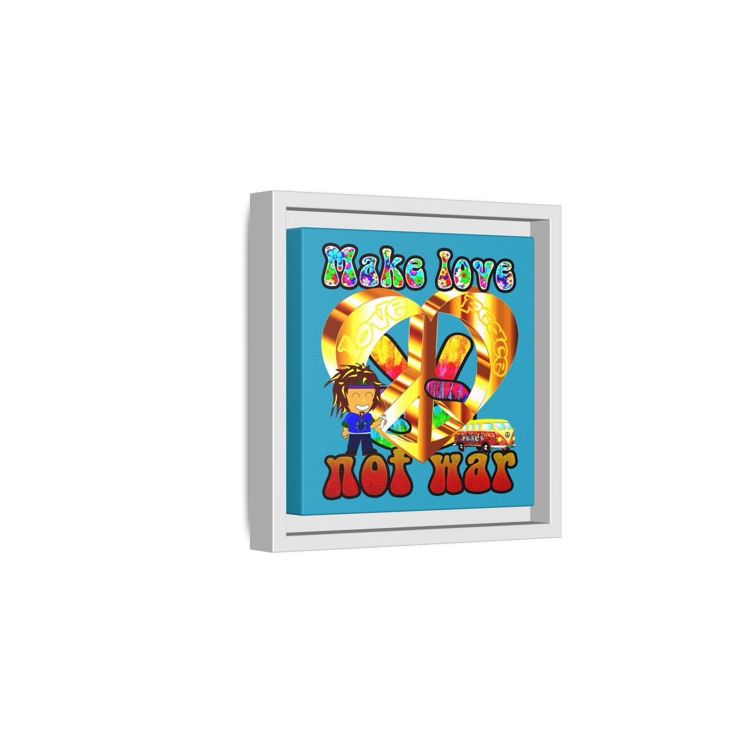 love peace - framed canvas art (turquoise)