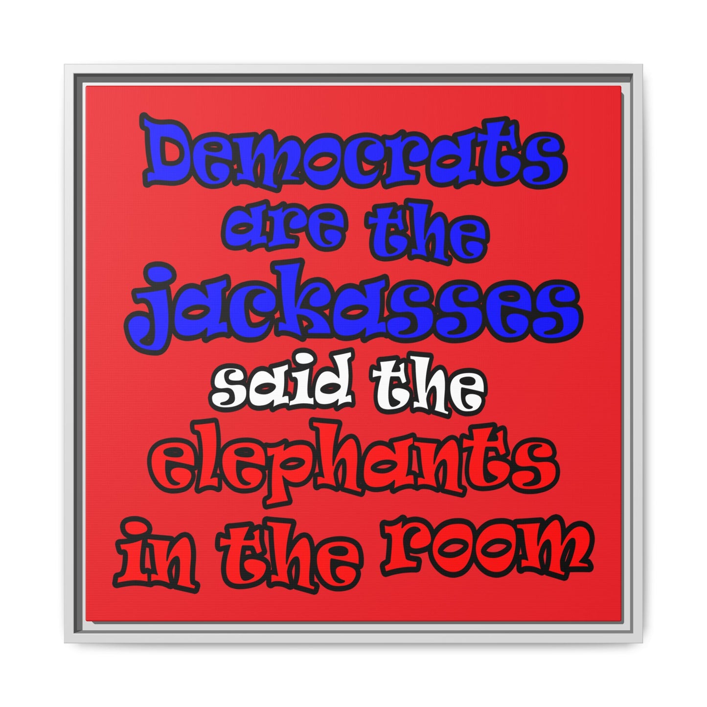 donkeys and elephants - framed canvas art (red)