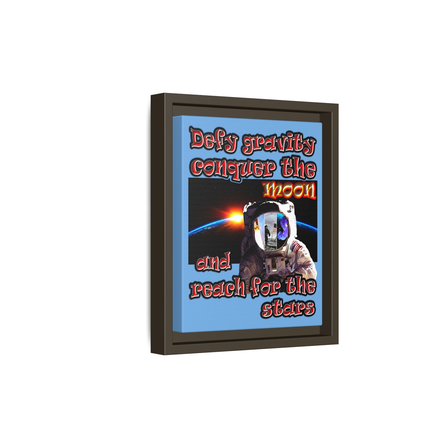 defy conquer reach - framed canvas art (light blue)