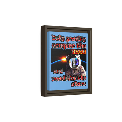 defy conquer reach - framed canvas art (light blue)