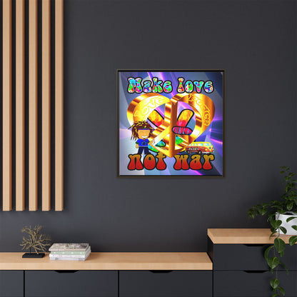 love peace - framed canvas art (grey-pink wave)