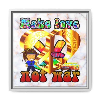 love peace - framed canvas art (white marble)