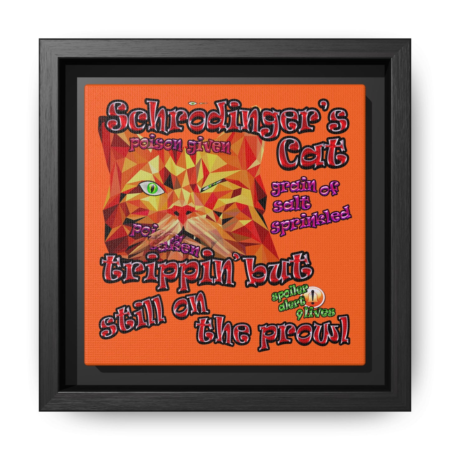 schrodinger's cat - framed canvas art (orange)
