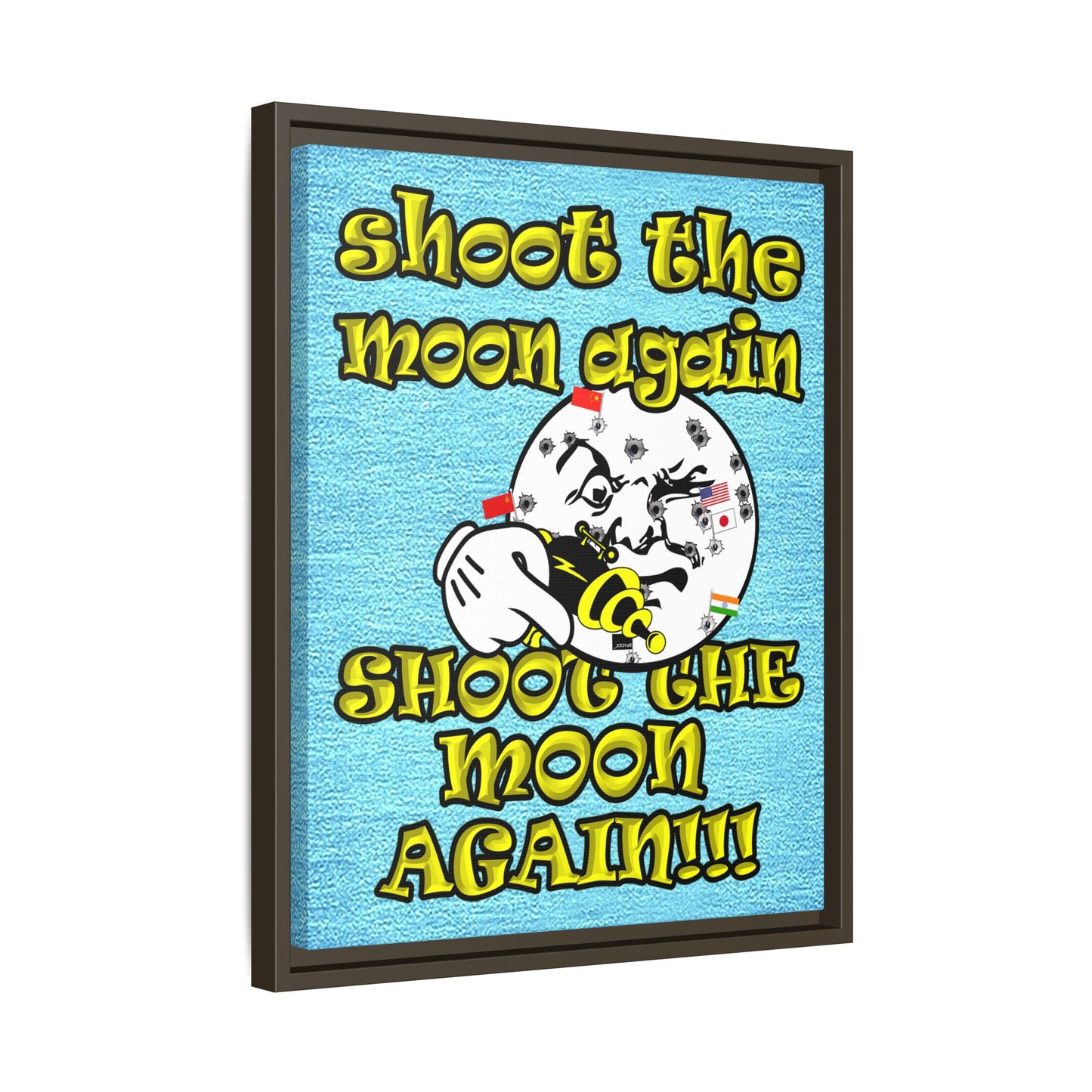 shoot the moon again - framed canvas art (faded blue)