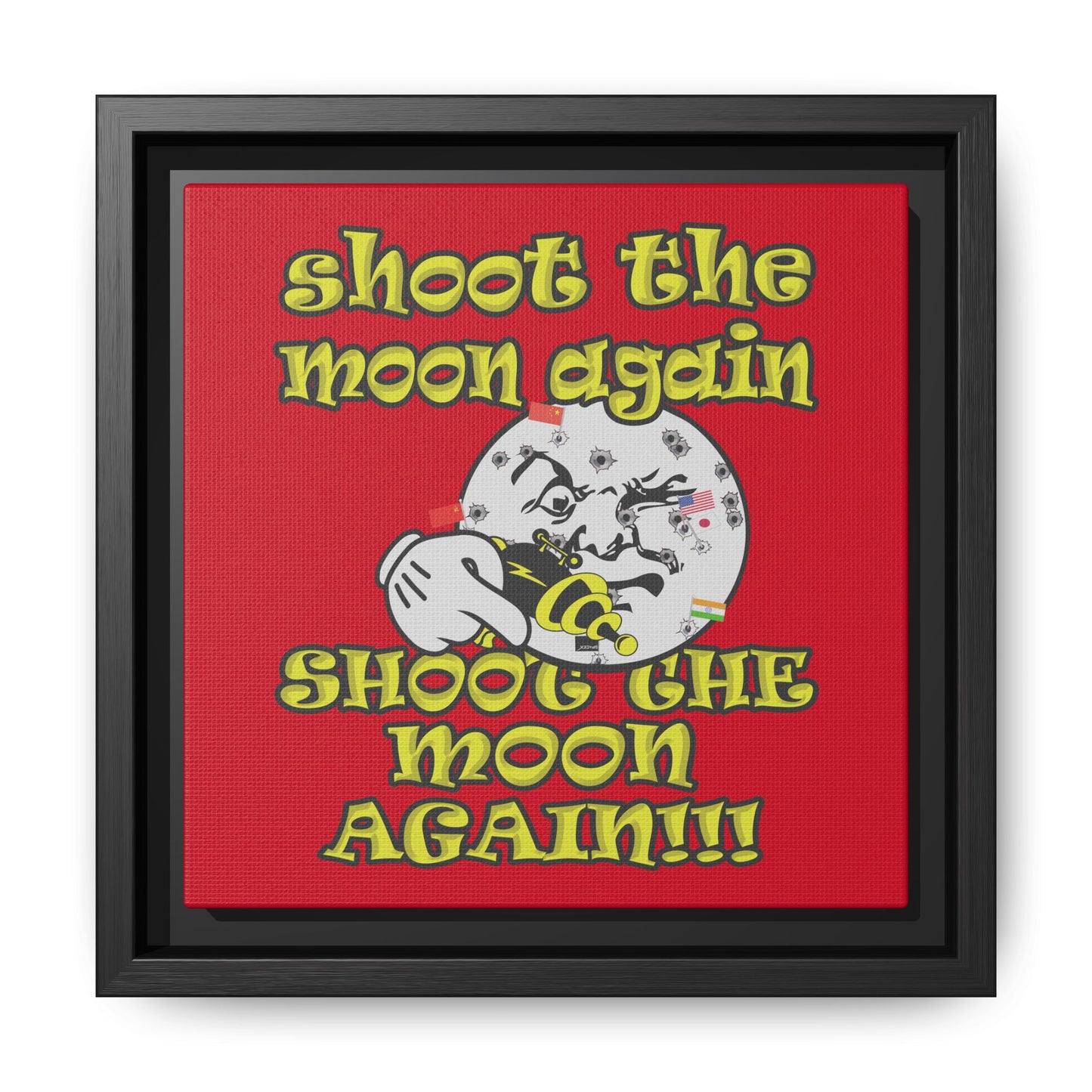 shoot the moon again - framed canvas art (dark red)