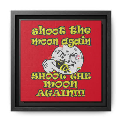 shoot the moon again - framed canvas art (dark red)