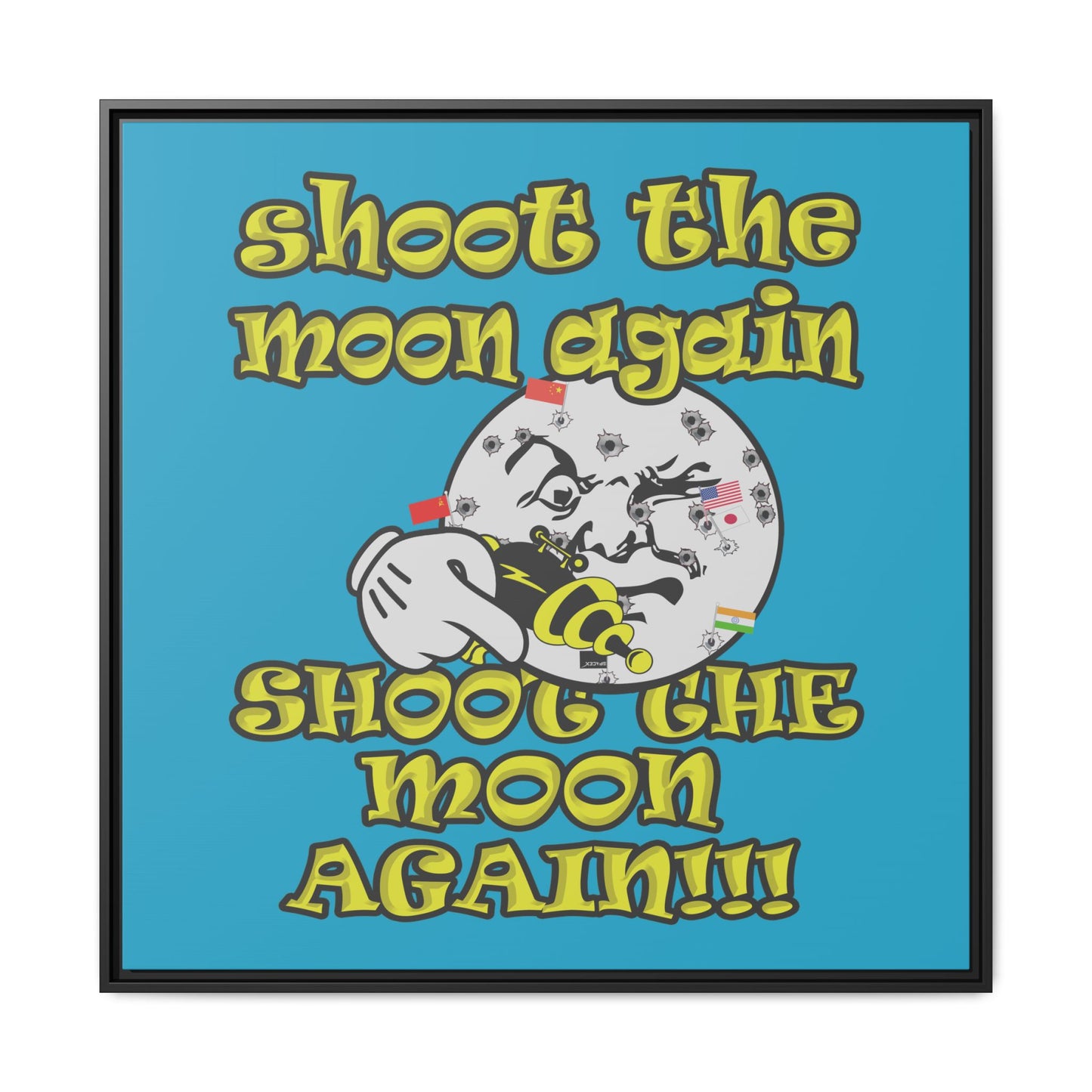 shoot the moon again - framed canvas art (turquoise)