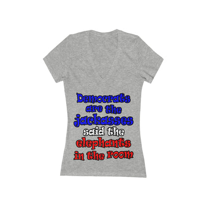 donkeys and elephants - Women's Jersey Short Sleeve Deep V-Neck Tee