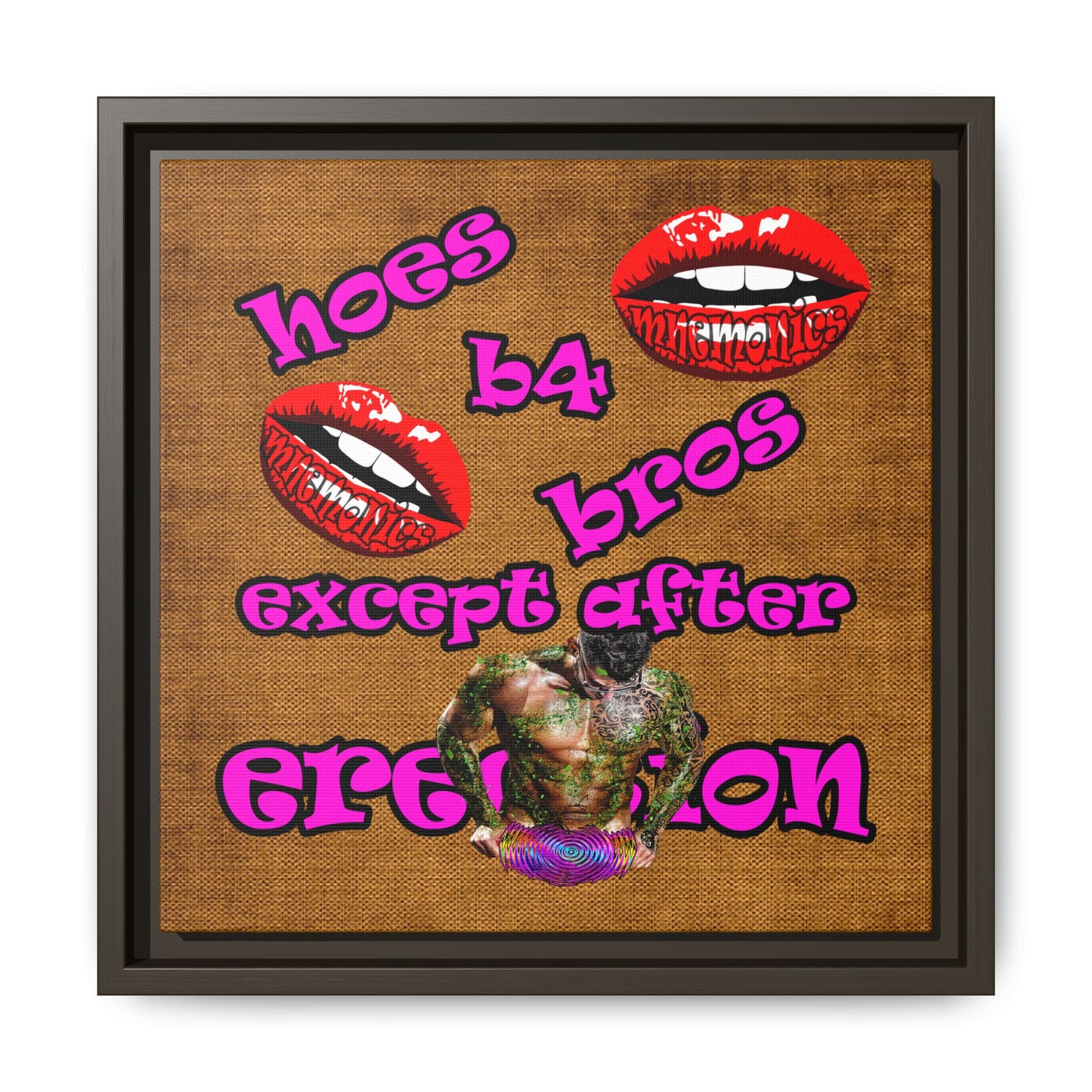 hoes b4 bros - framed canvas art (brown papyrus)