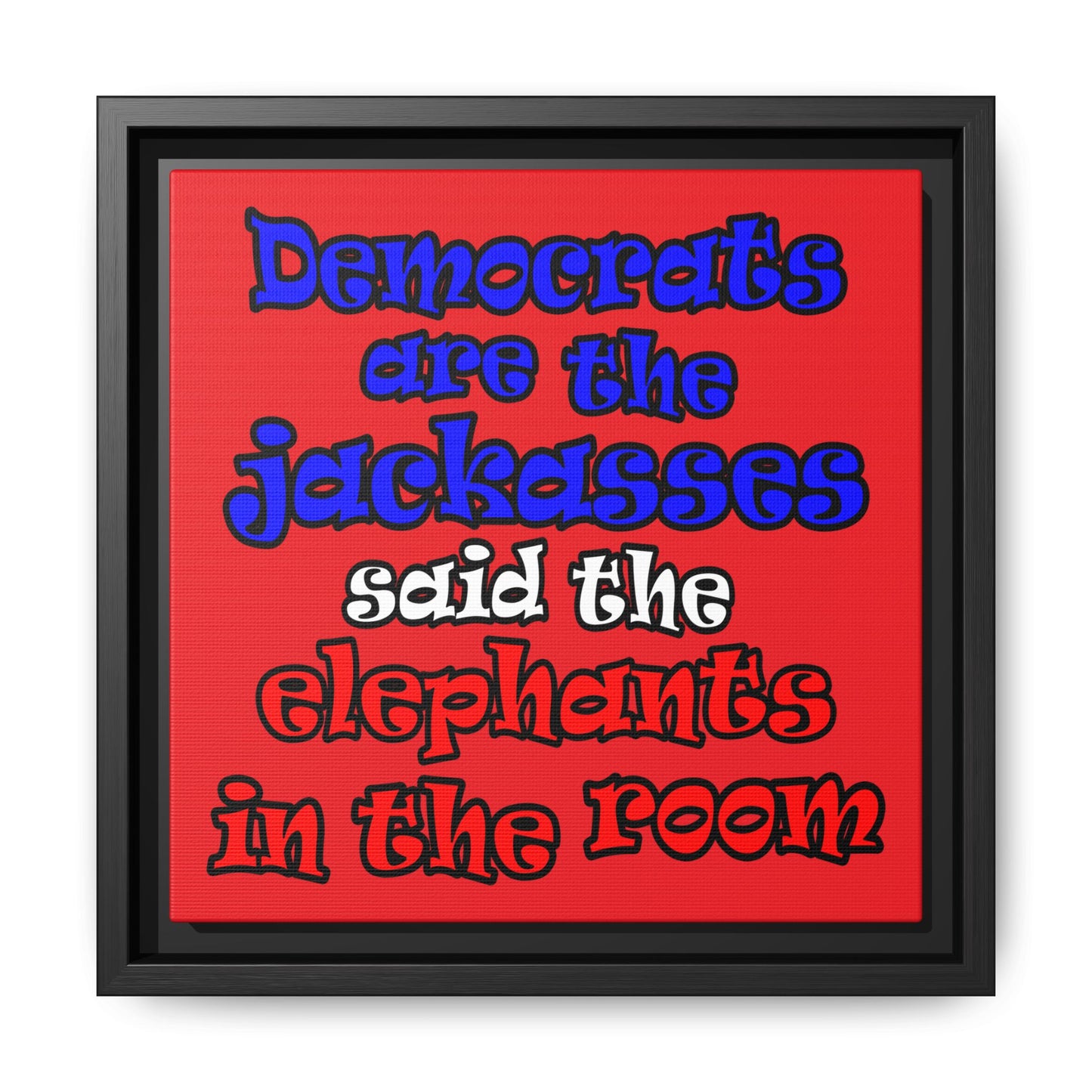 donkeys and elephants - framed canvas art (red)