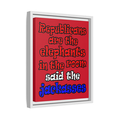 donkeys and elephants - framed canvas art (dark red)
