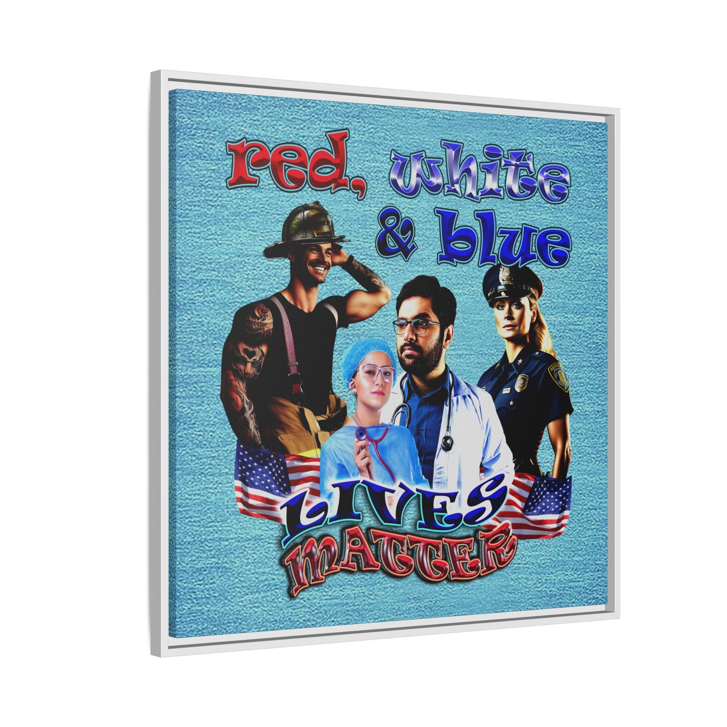 rw&b lives matter - framed canvas art (faded blue)