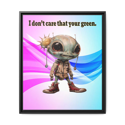 I don't care that your green - framed canvas art (light blue-pink wave)