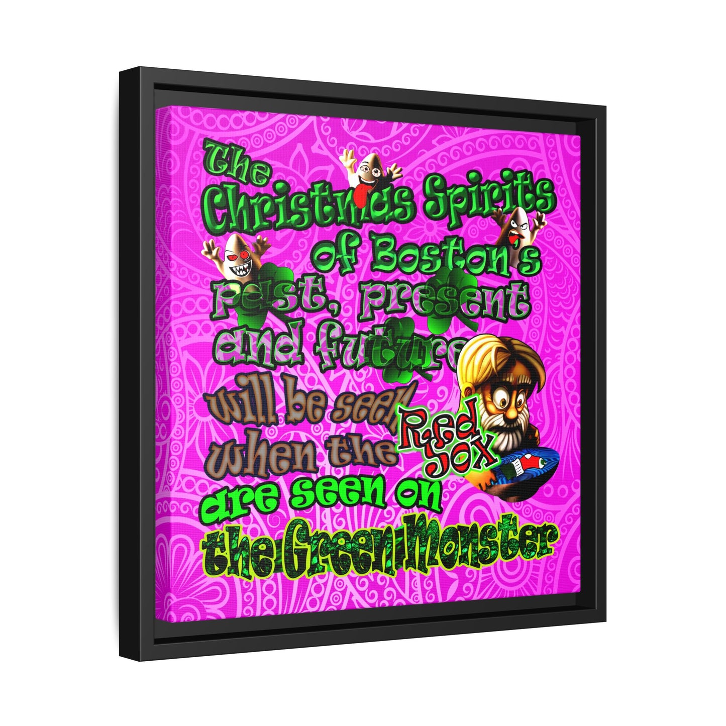 christmas spirits of boston - framed canvas art (pink swirl)