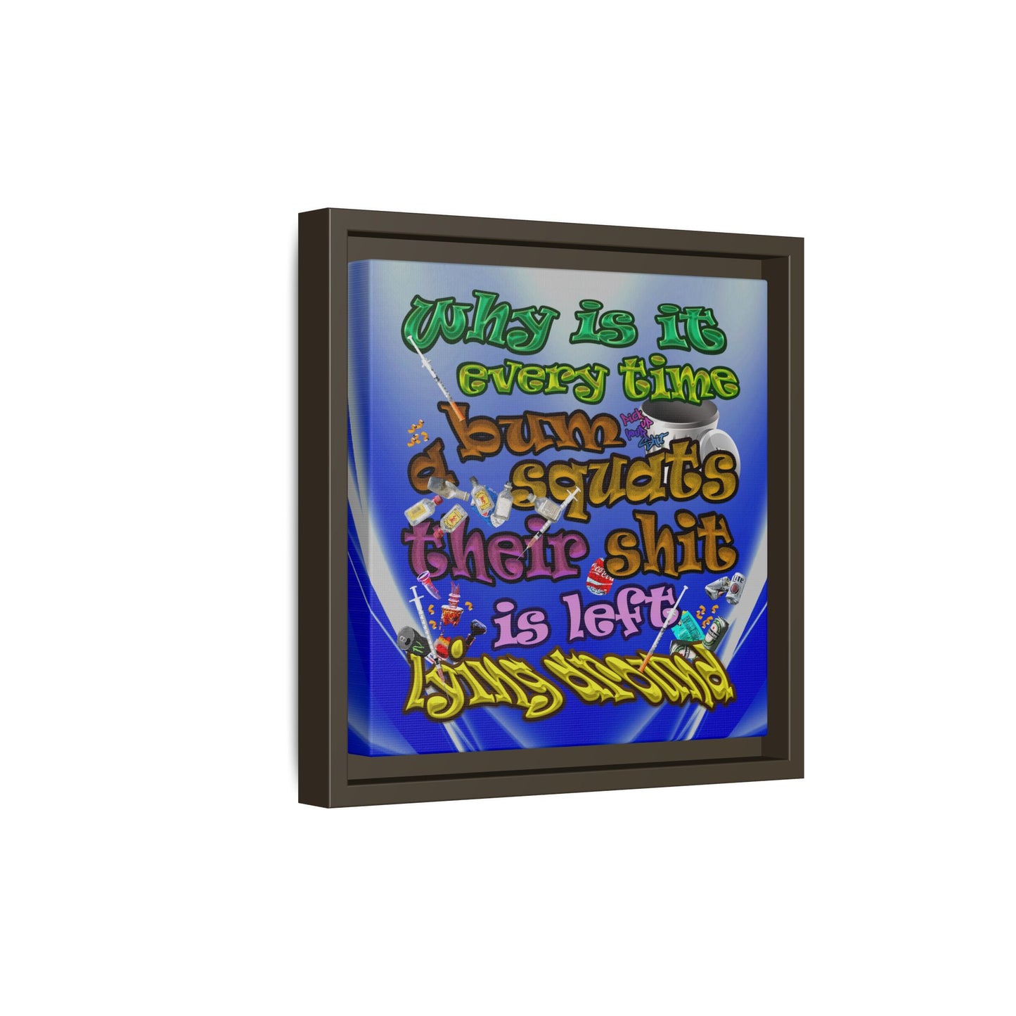 the bum's shit - framed canvas art (blue-white wave)