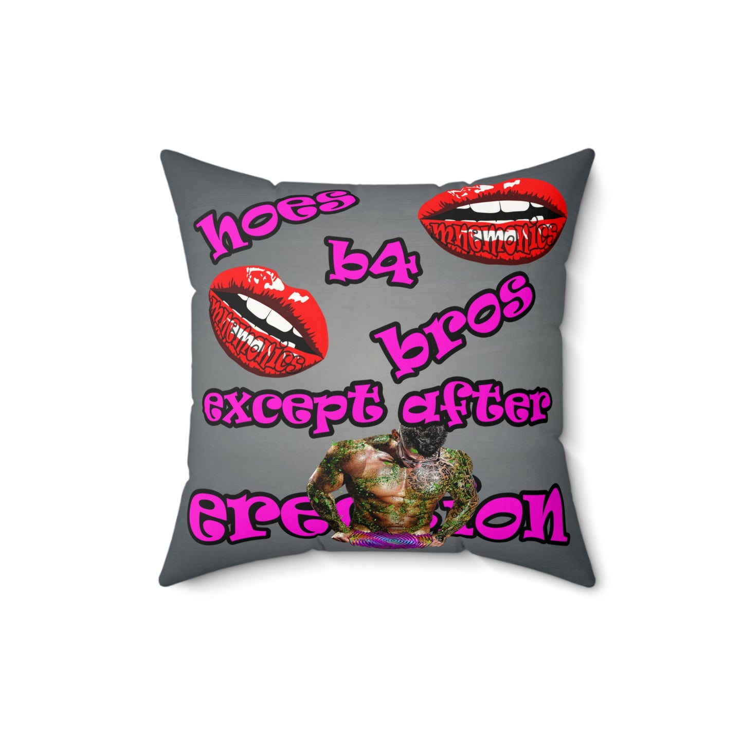 hoes b4 bros - Faux Suede Square Pillow - (grey-light grey)