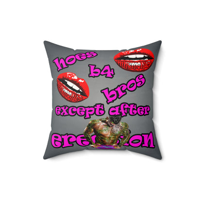 hoes b4 bros - Faux Suede Square Pillow - (grey-light grey)