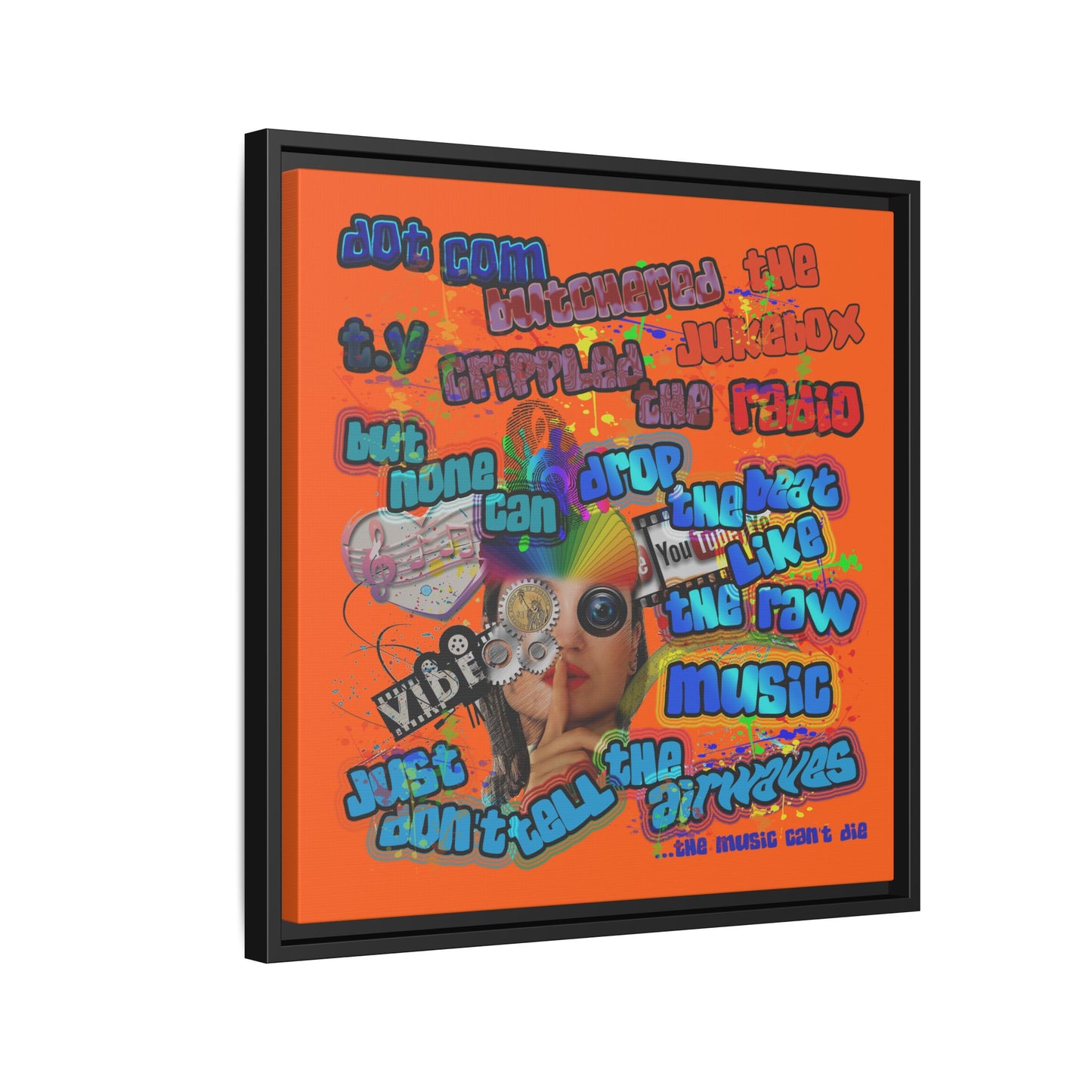 drop the beat - framed canvas art (orange)