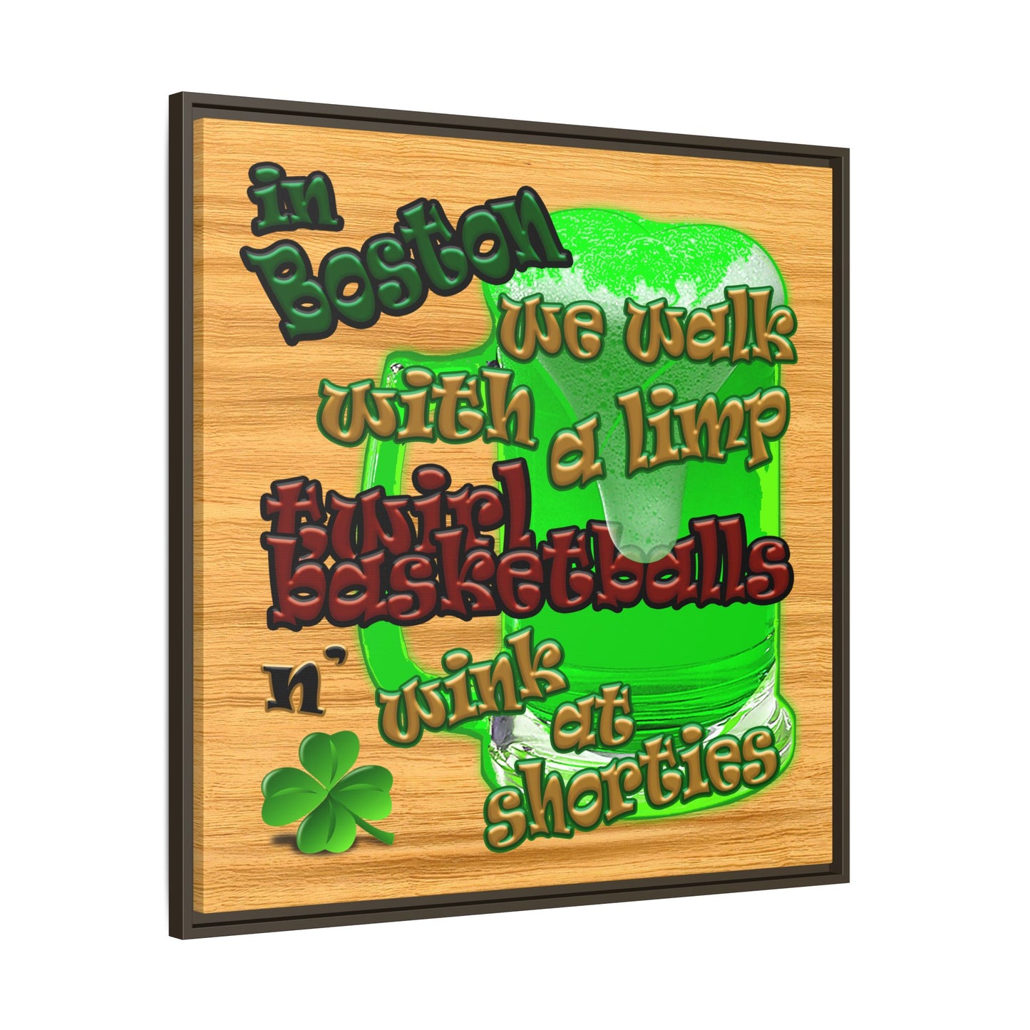 celtics logo - framed canvas art (butterscotch wood finish)