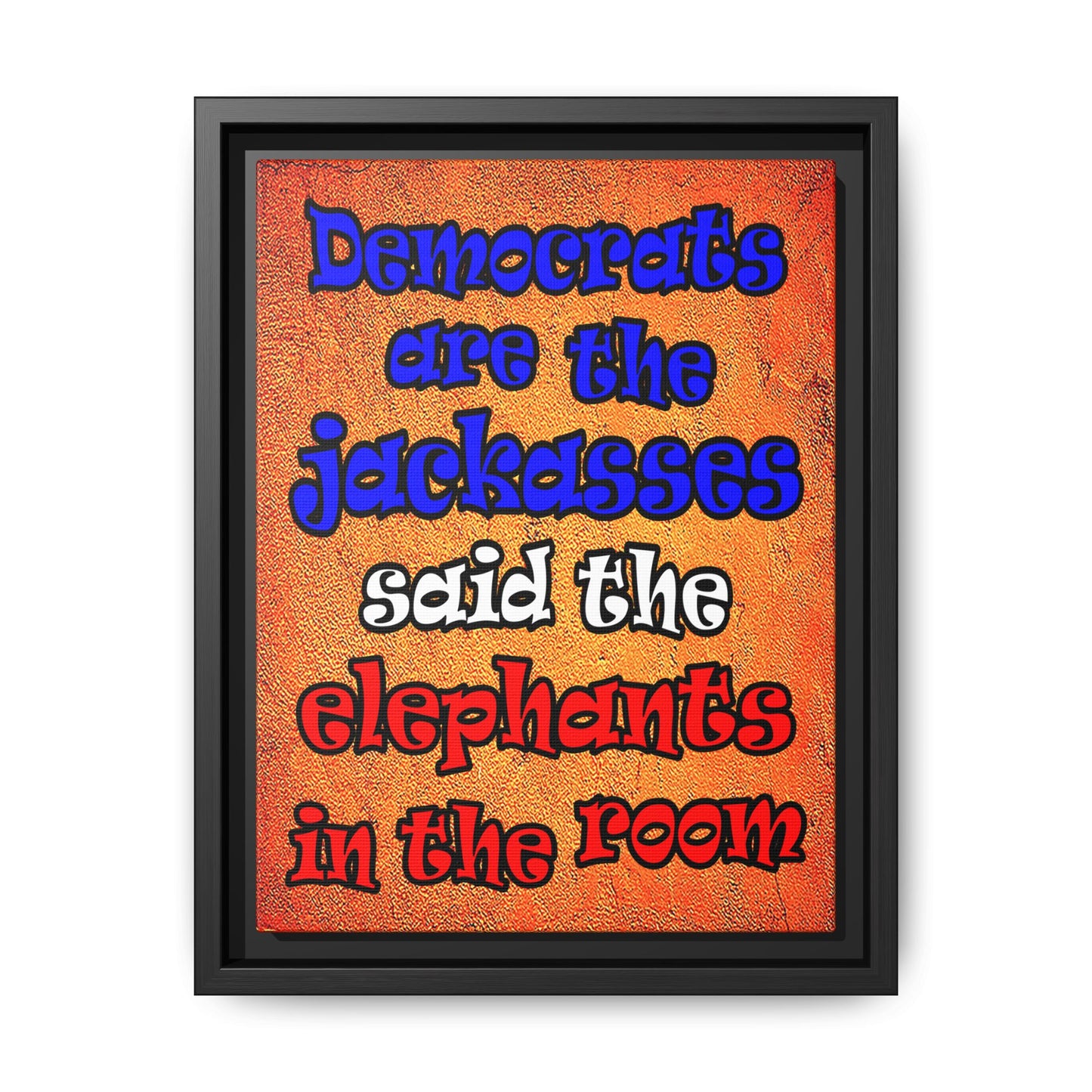 donkeys and elephants - framed canvas art (burnt orange)