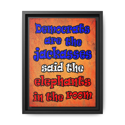 donkeys and elephants - framed canvas art (burnt orange)