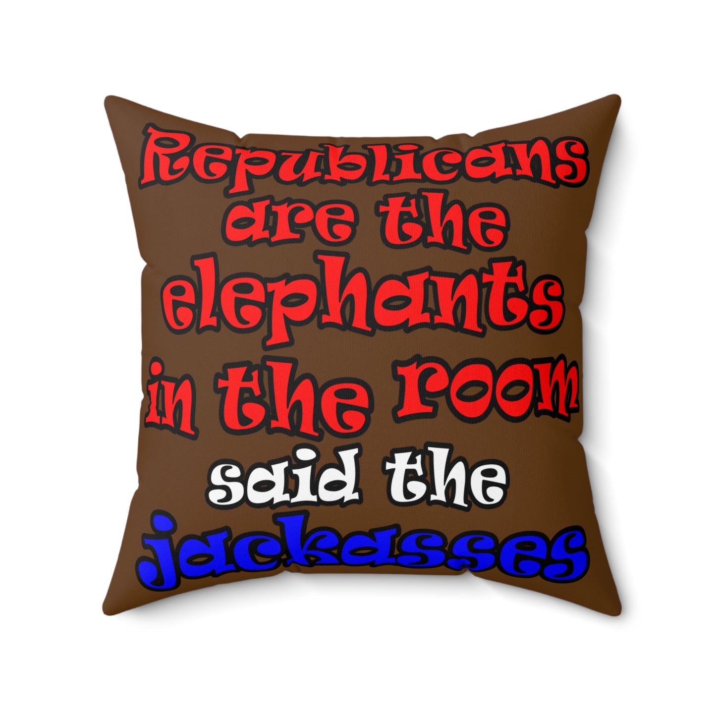 donkeys and elephants - Spun Polyester Square Pillow - (brown)