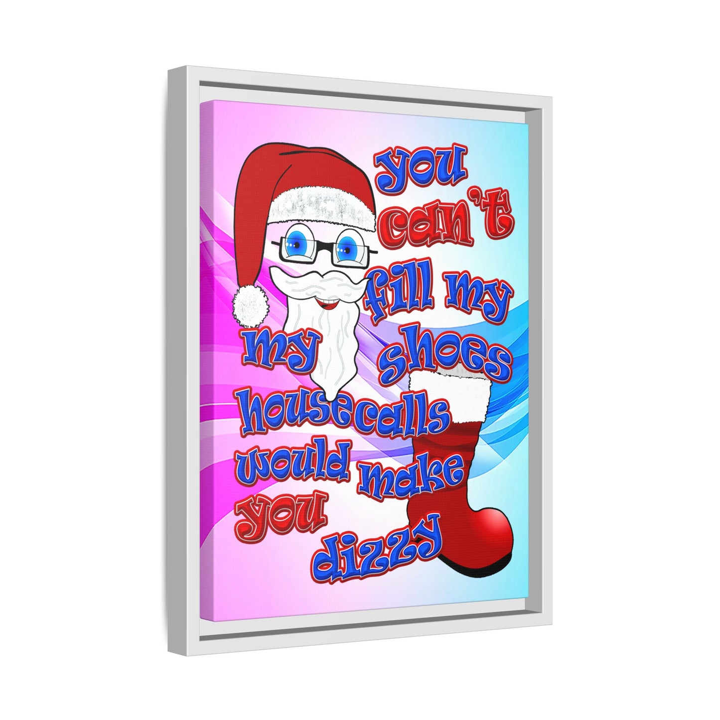 santa's shoes - framed canvas art (light blue-pink wave)