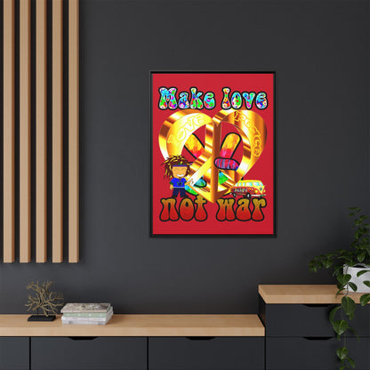 love peace - framed canvas art (dark red)