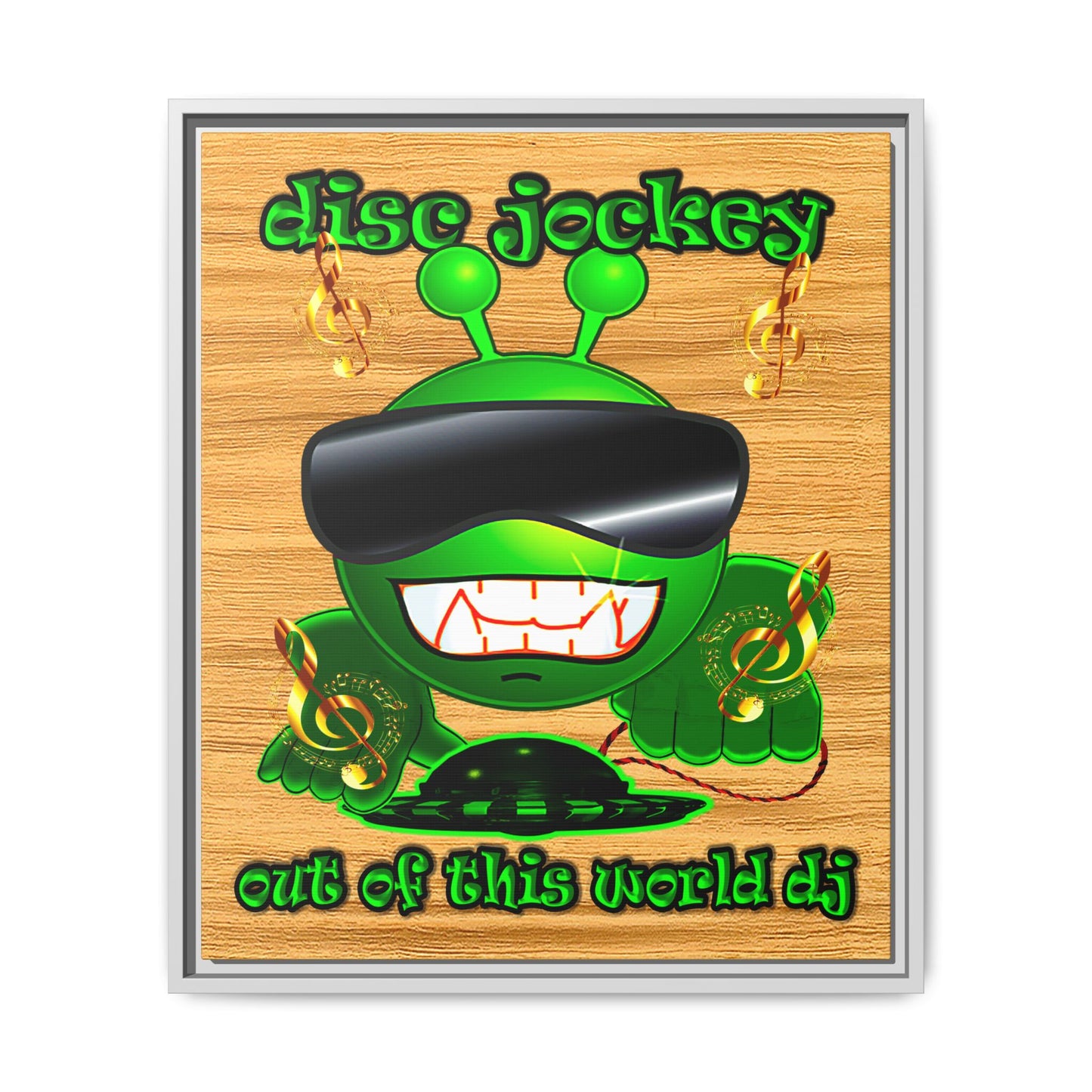 disc jockey - framed canvas art (butterscotch wood finish)