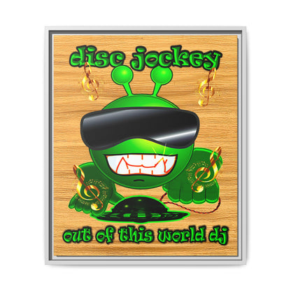 disc jockey - framed canvas art (butterscotch wood finish)