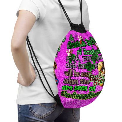 christmas spirits of boston - Drawstring Bag (pink swirl)