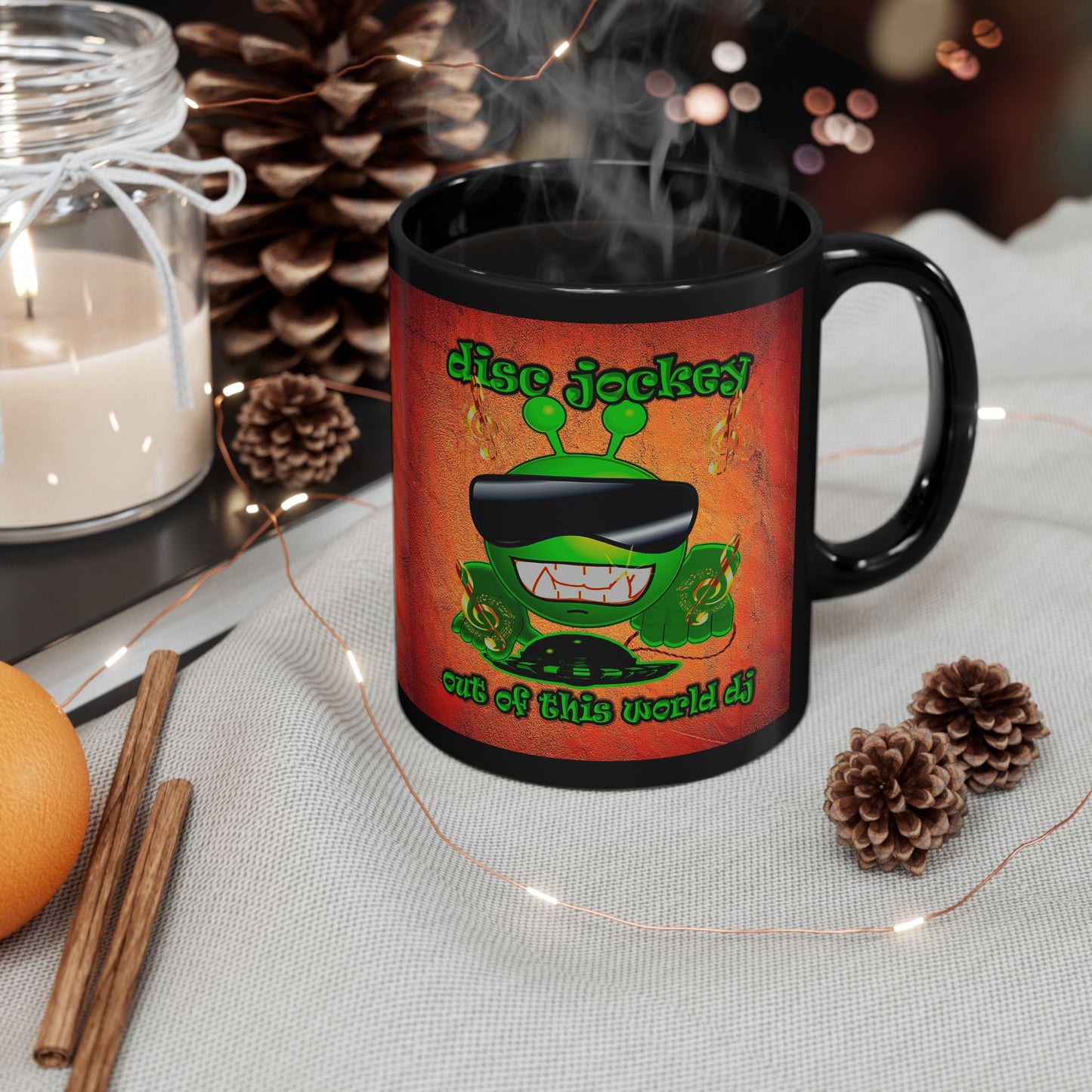disc jockey - Black Mug (burnt orange)
