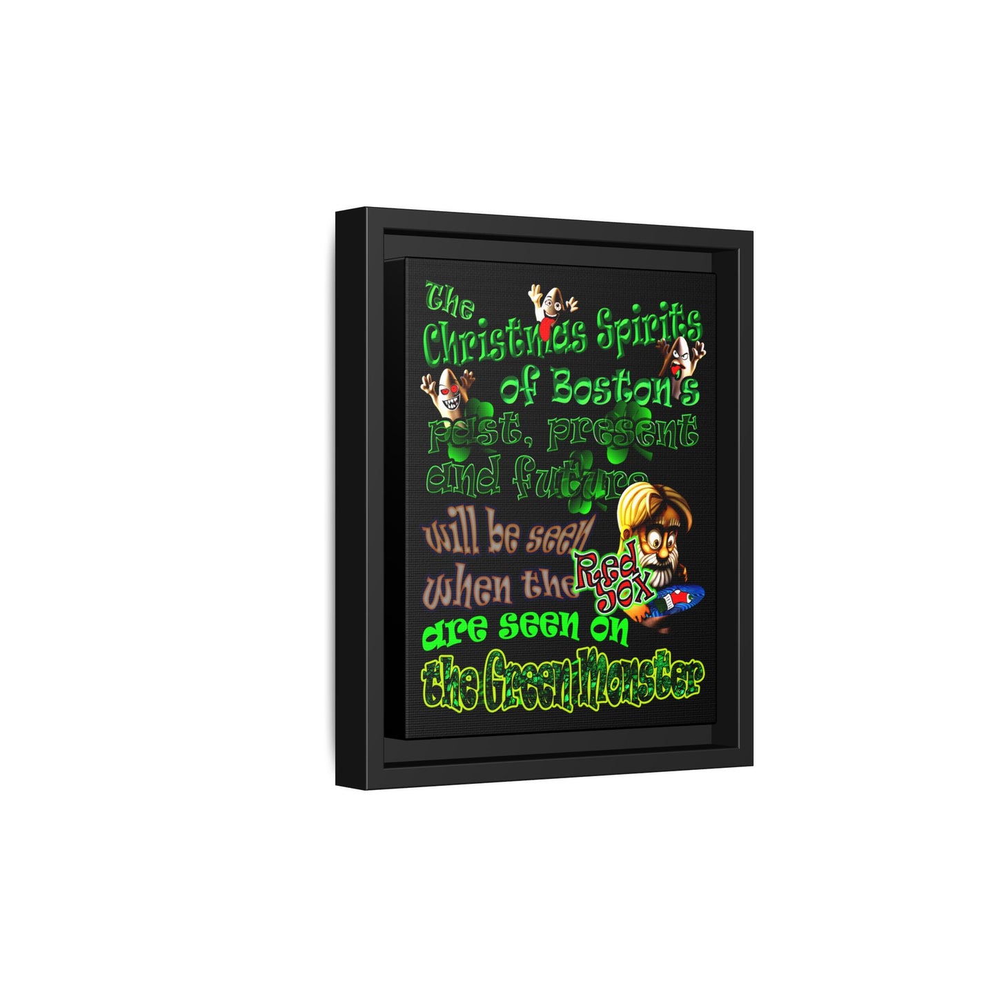 christmas spirits of boston - framed canvas art (black)