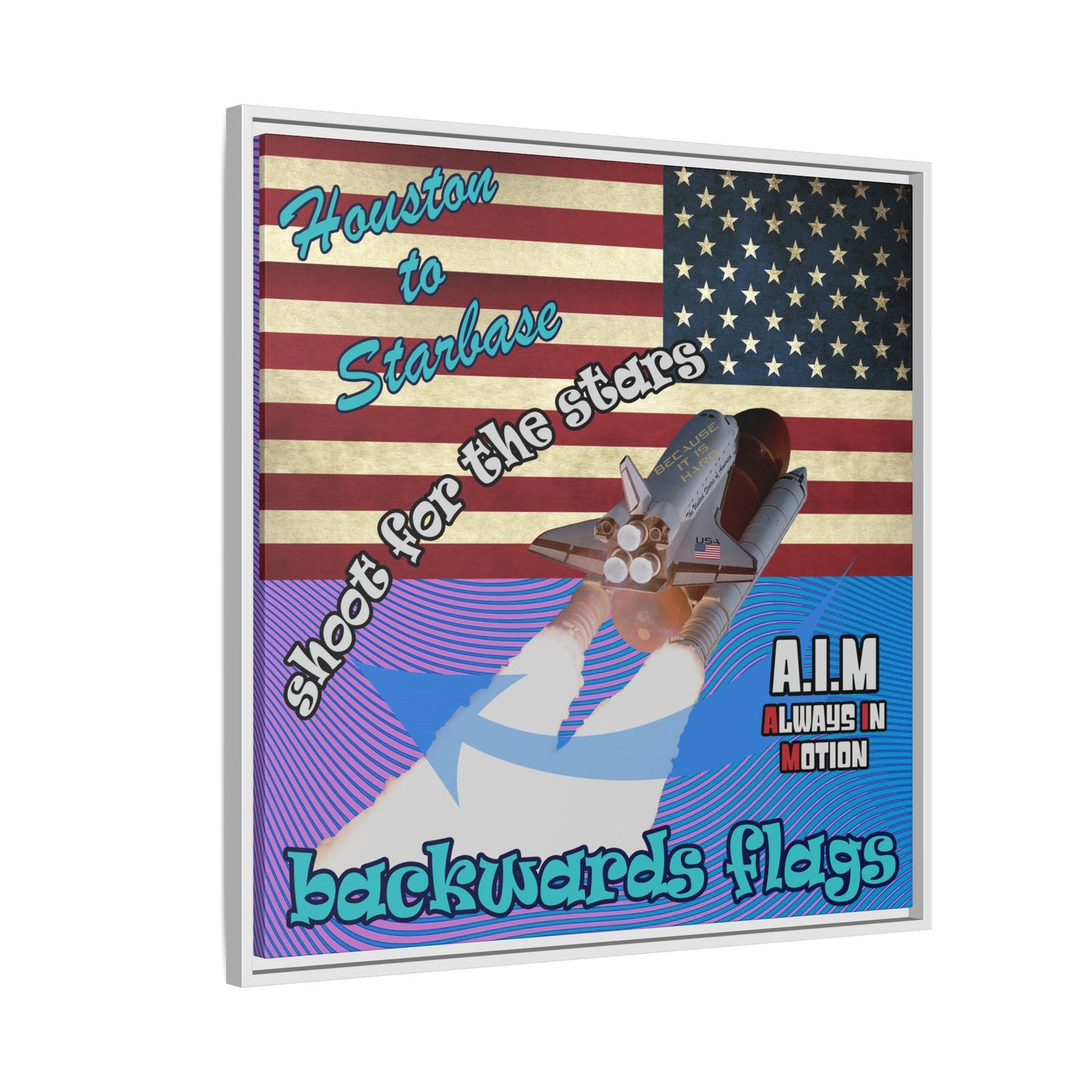 shoot for the stars - framed canvas art (light blue-purple wave)