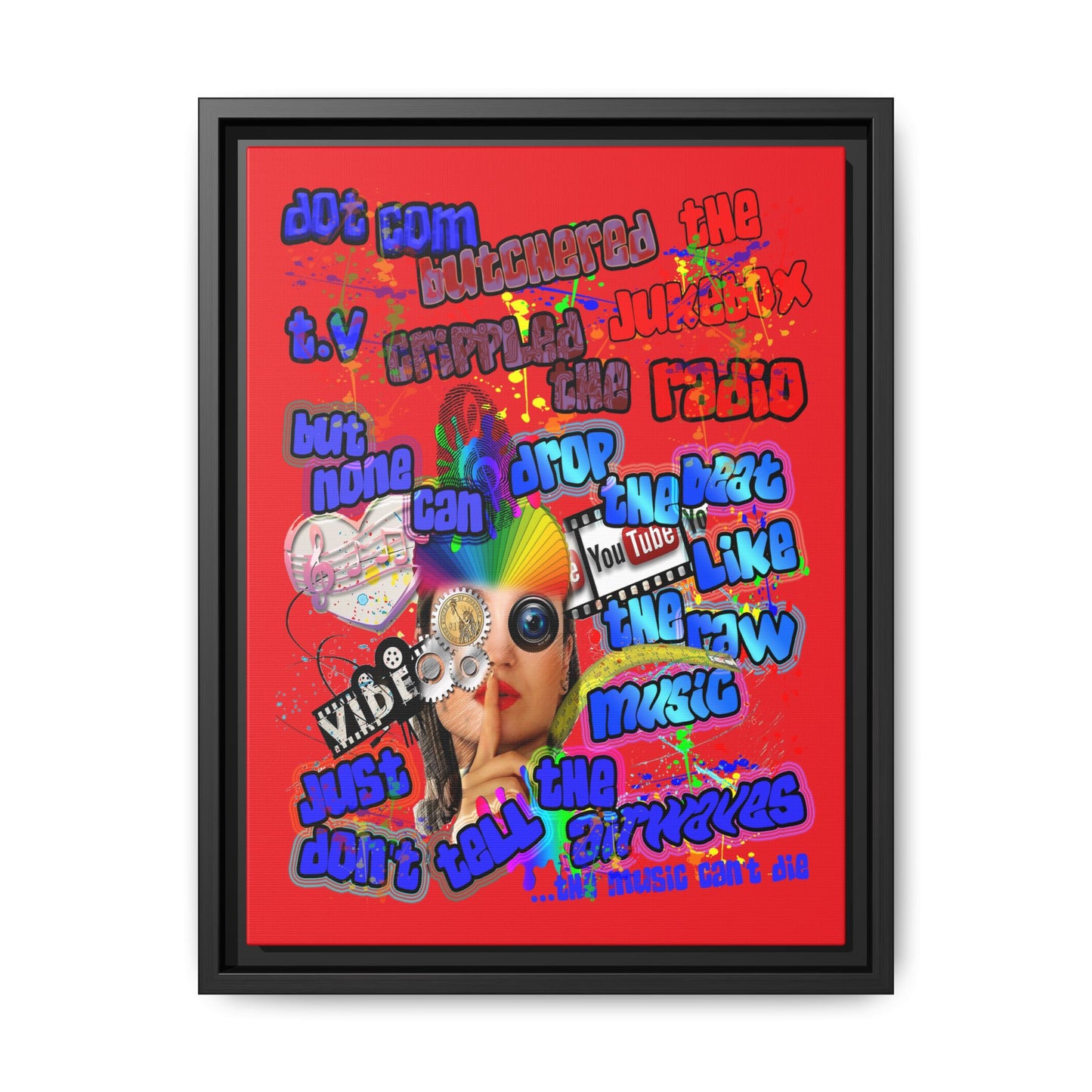 drop the beat - framed canvas art (red)