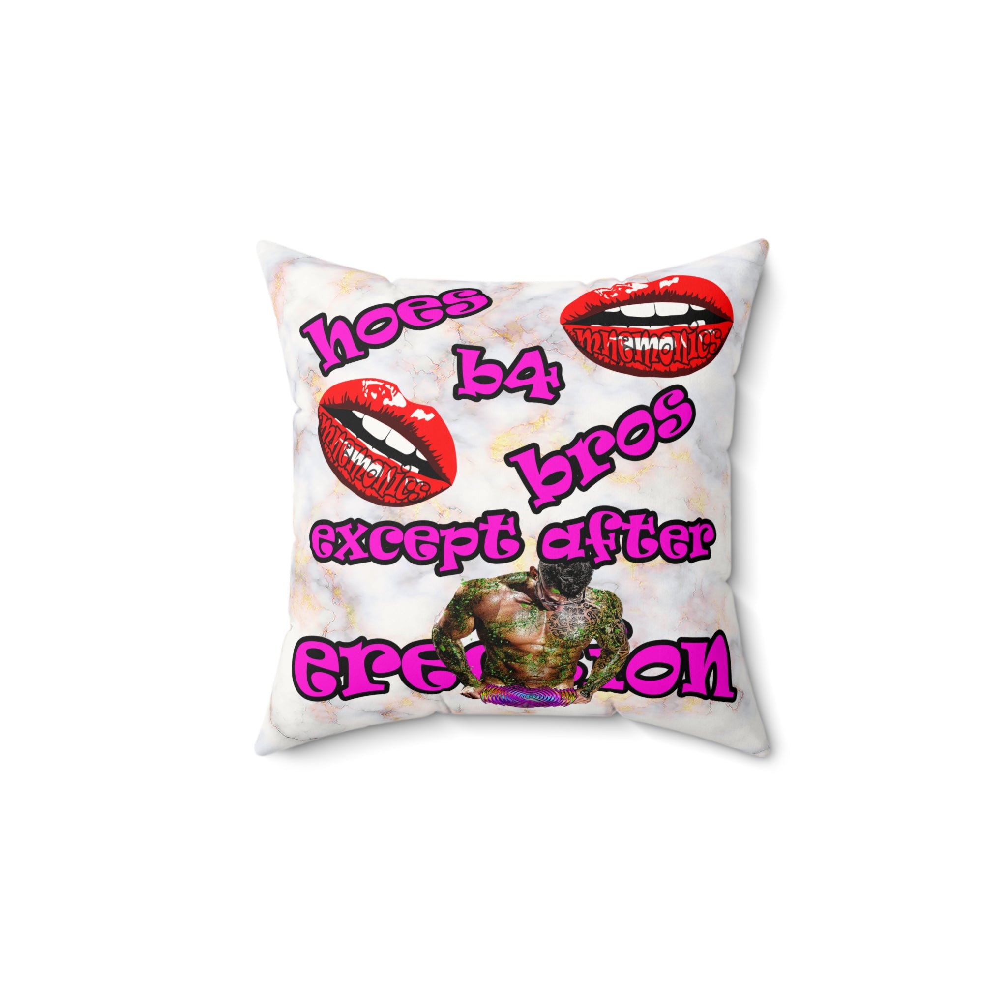 hoes b4 bros - Faux Suede Square Pillow - (white marble)