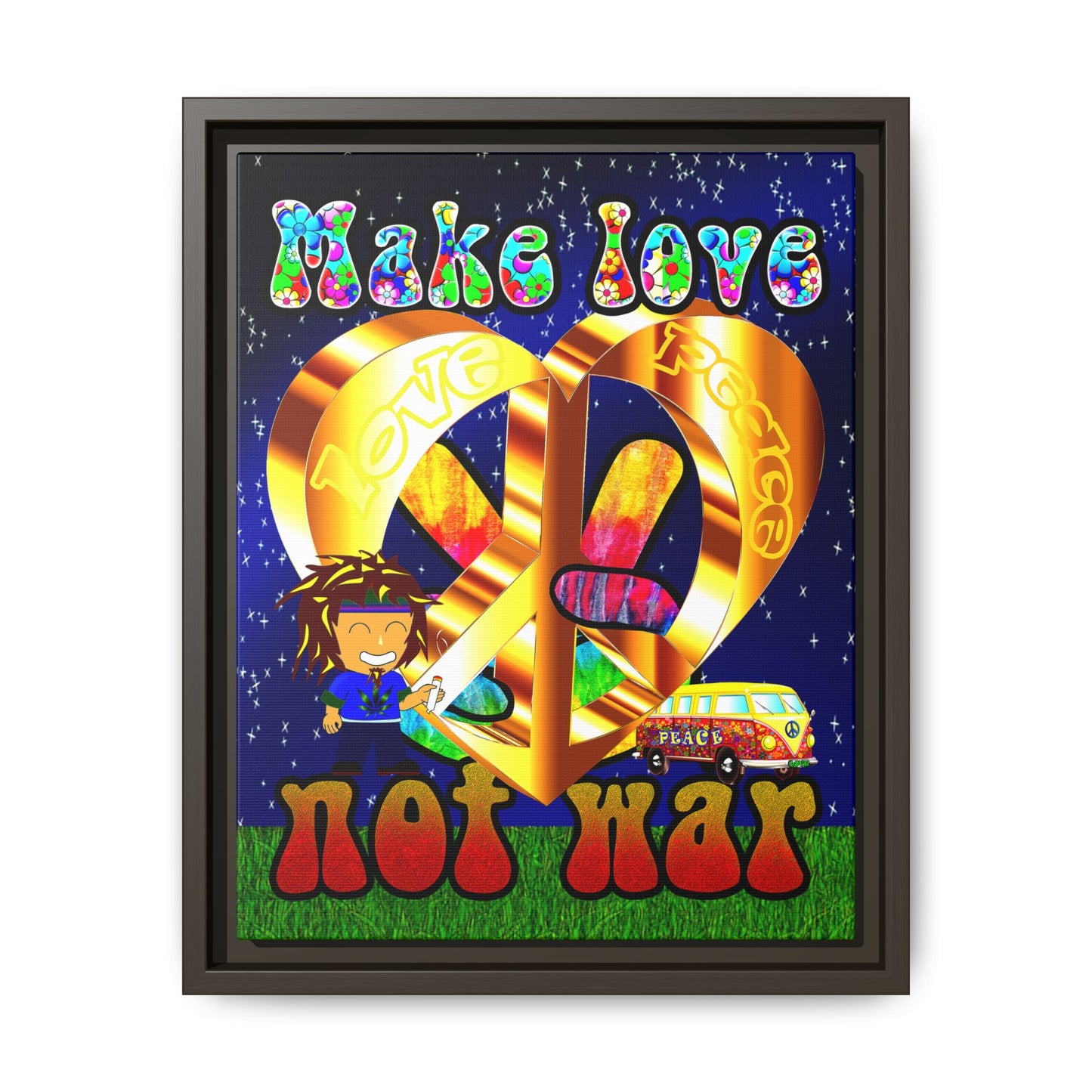 love peace - framed canvas art ('snoops' background)