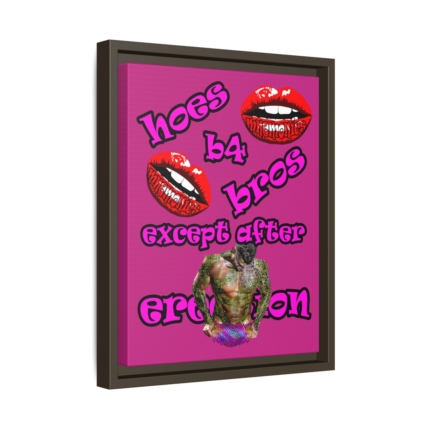 hoes b4 bros - framed canvas art (pink)