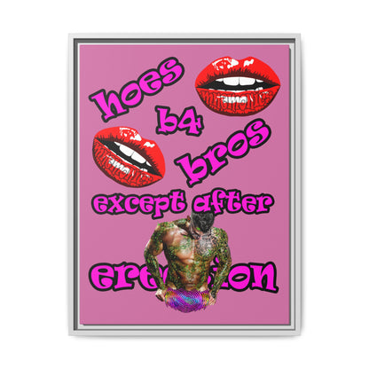 hoes b4 bros - framed canvas art (light pink)